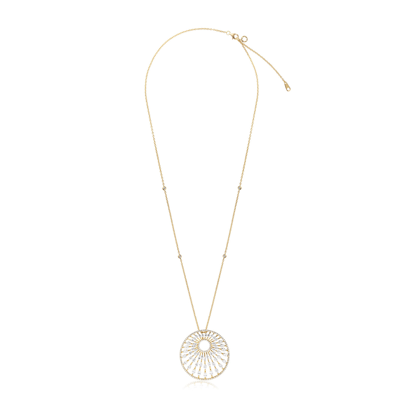 Yellow Gold Radiant Sunburst Diamond Pendant