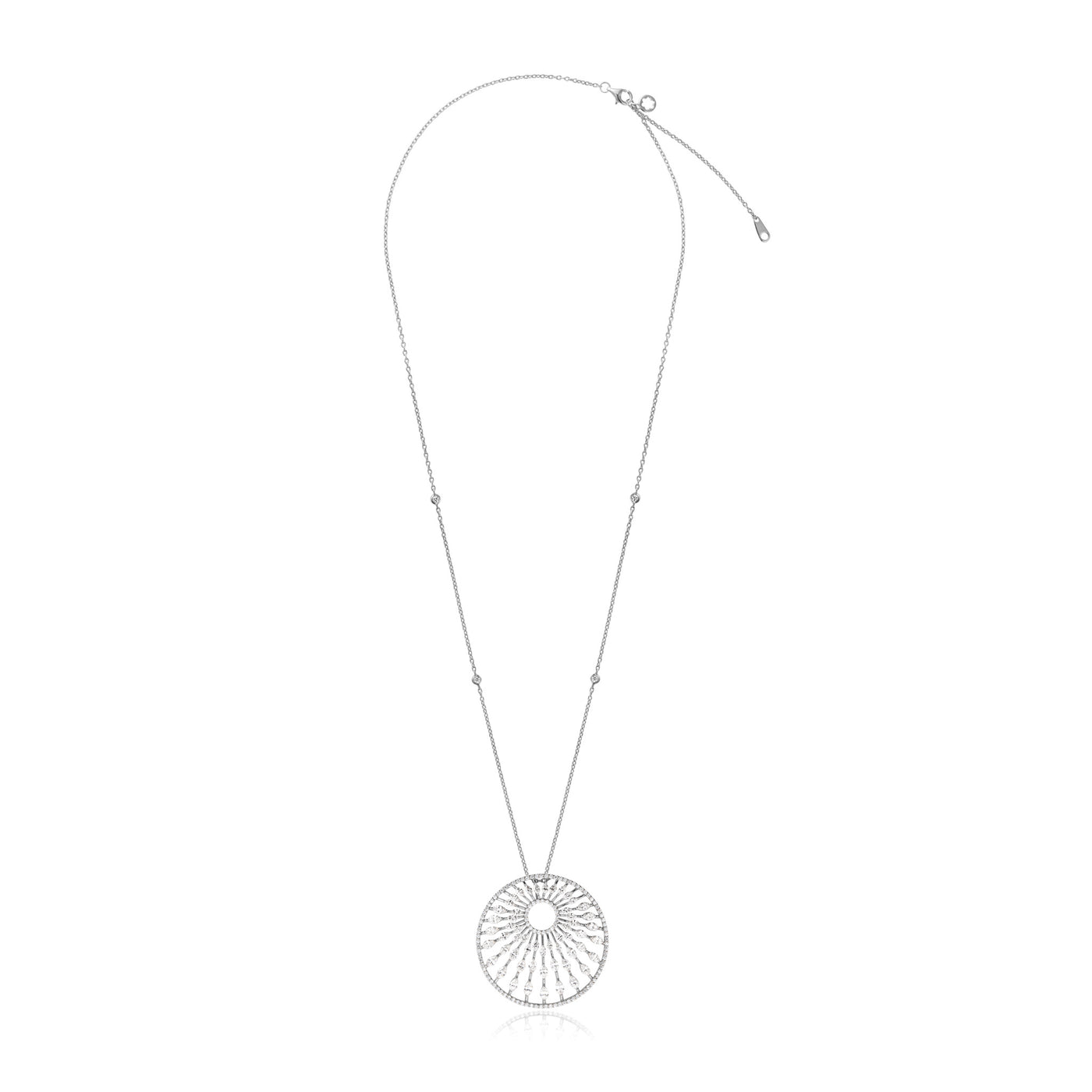 White Gold Radiant Sunburst Diamond Pendant
