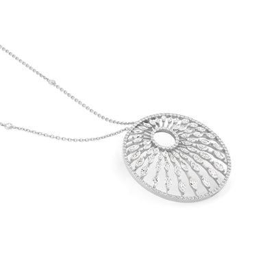 White Gold Radiant Sunburst Diamond Pendant