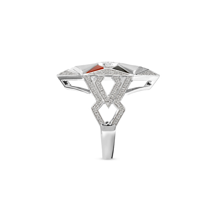 VISTA White Gold Diamond Geometric Ring With Black Onyx and Carnelian