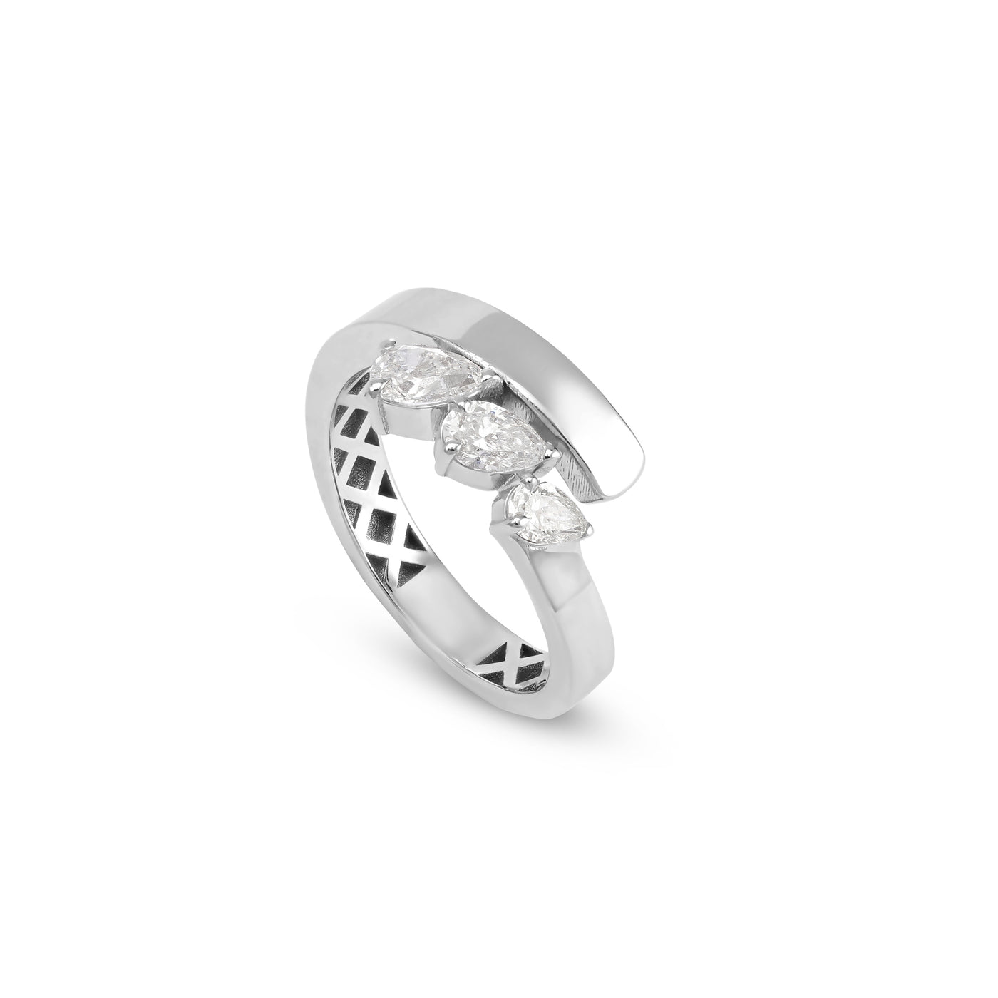 White Gold Twisted Pear Shape Diamond Ring