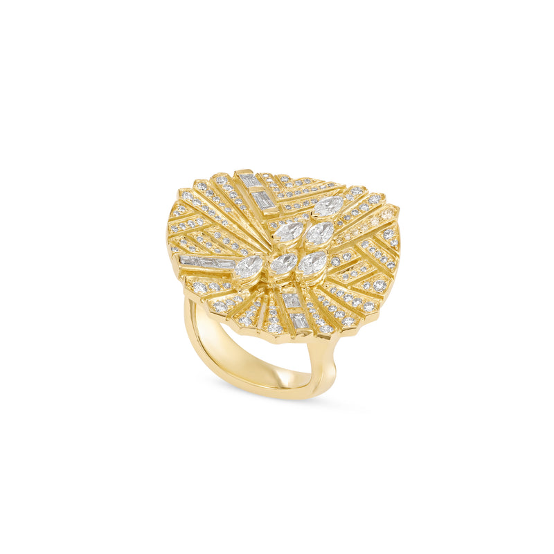 VISTA Yellow Gold Embossed Diamond Ring