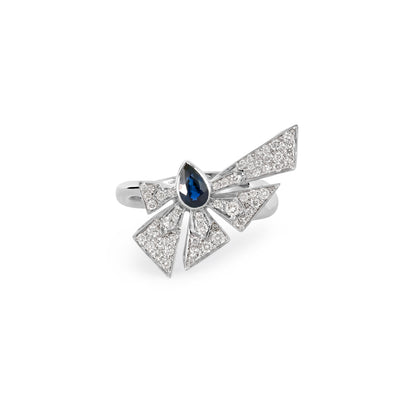 Soit Belle White Gold Diamond Ring With Natural Blue Sapphire.