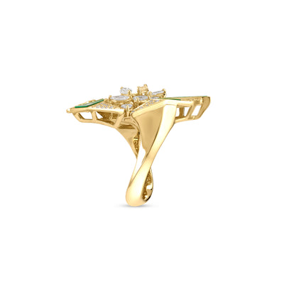 VISTA Yellow Gold Diamond Geometric Ring With Malachite