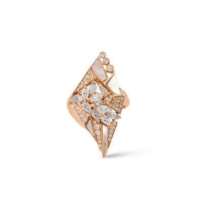 Soit Belle Rose Gold Diamond Geometric Ring With Mother Of Pearl
