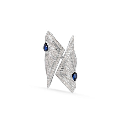 VISTA White Gold Pointed Diamond Ring With Natural Sapphire