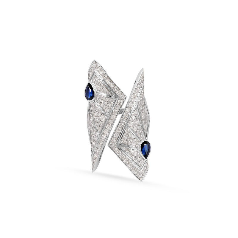 VISTA White Gold Pointed Diamond Ring With Natural Sapphire