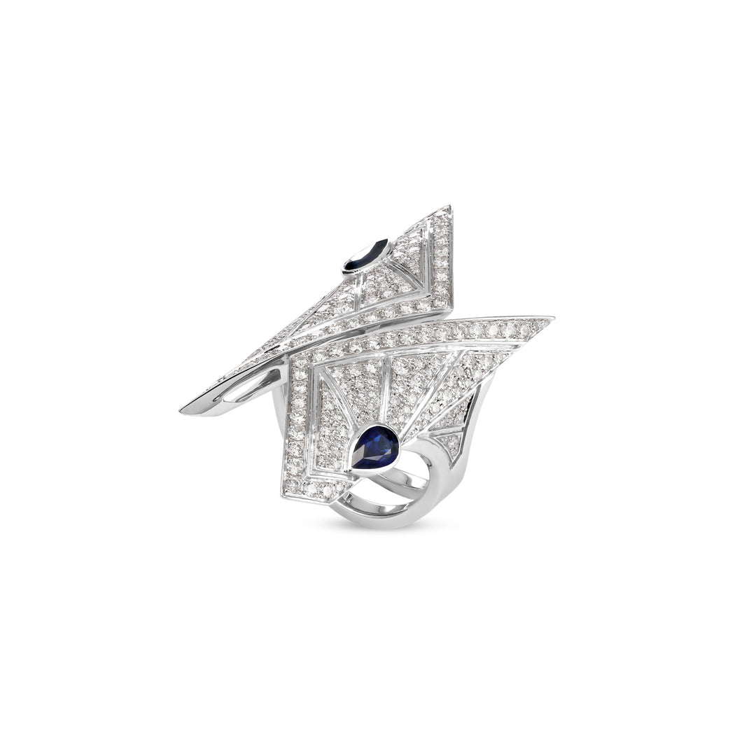 VISTA White Gold Pointed Diamond Ring With Natural Sapphire