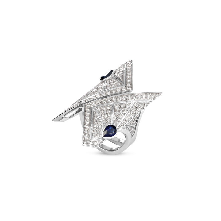 VISTA White Gold Pointed Diamond Ring With Natural Sapphire