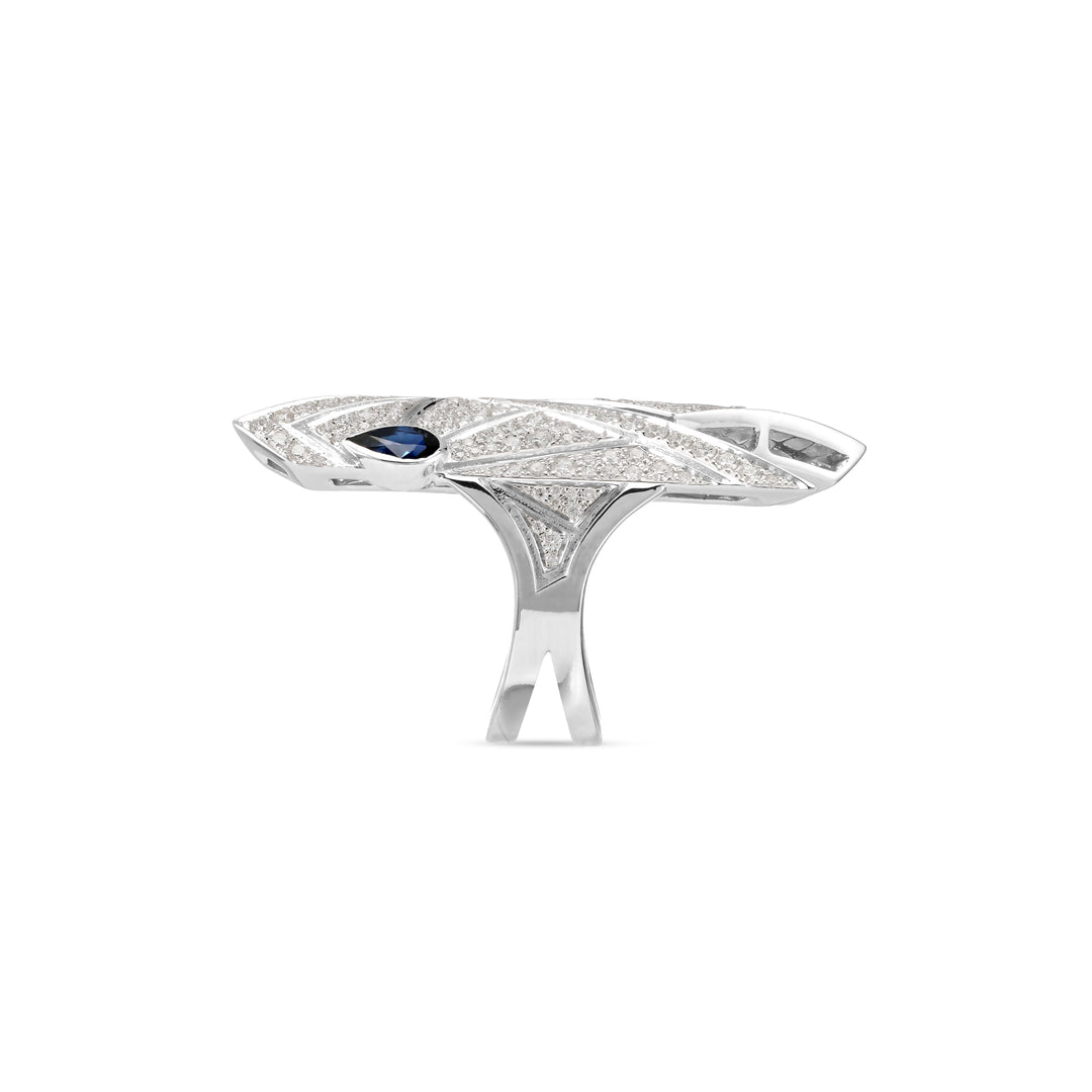 VISTA White Gold Pointed Diamond Ring With Natural Sapphire