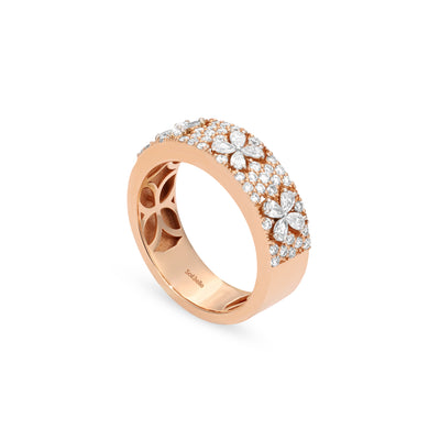 RONZA Rose Gold pave Diamond pear Flowers Ring