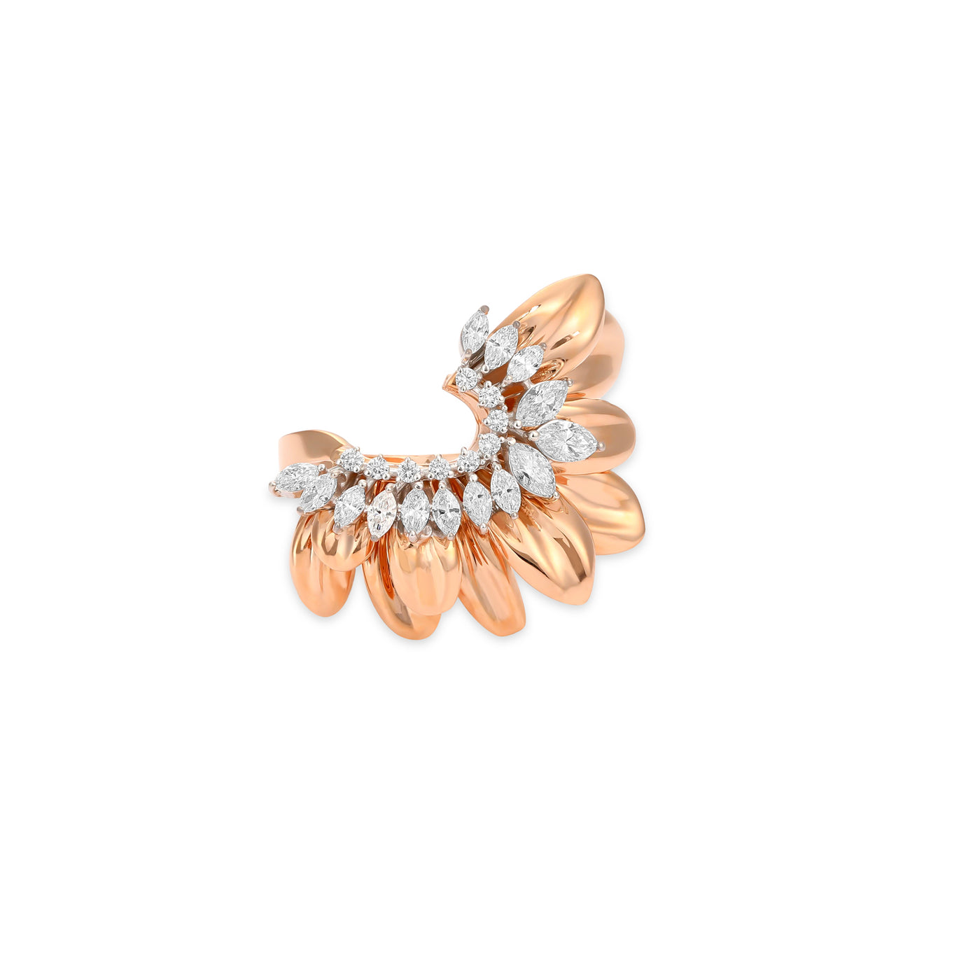 RONZA Rose Gold Leaves Flower Diamond Earring