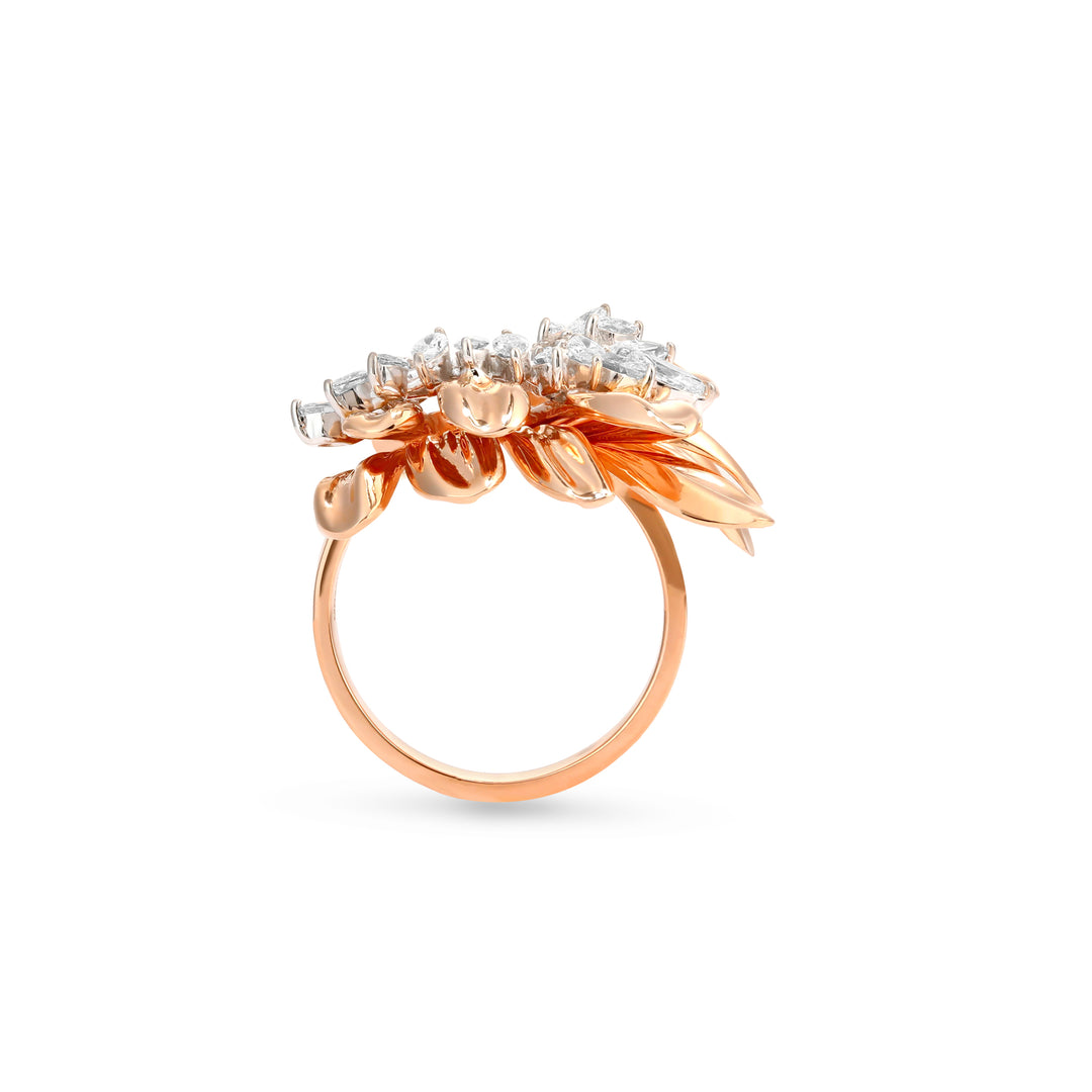 RONZA Rose Gold Leaves Flower Diamond Earring