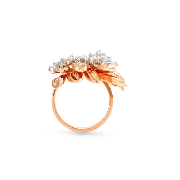 RONZA Rose Gold Leaves Flower Diamond Earring