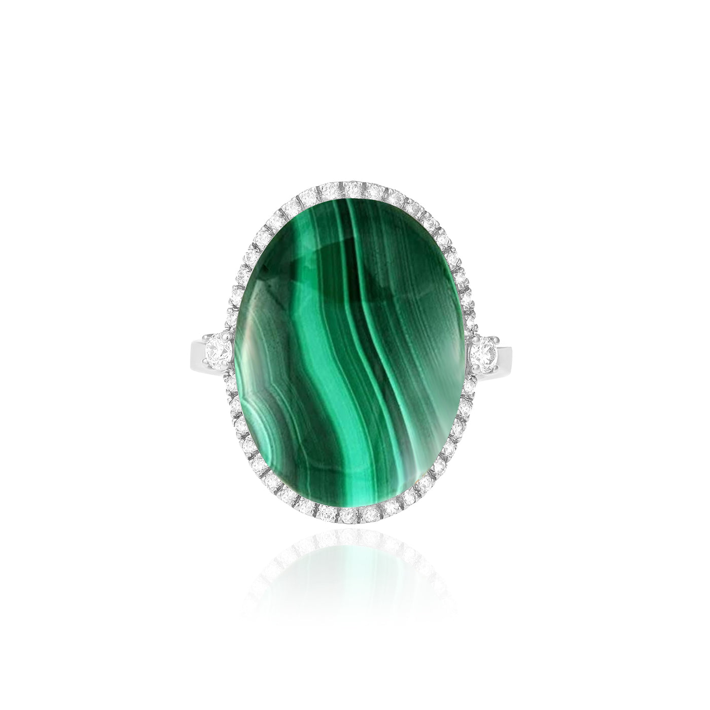 La Miniera White Gold OVAL natural Malachite Round Diamond Ring