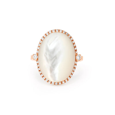  La Miniera Rose Gold OVAL natural Mother Of Pearl Round Diamond Ring