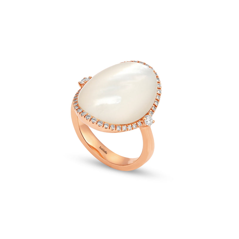  La Miniera Rose Gold OVAL natural Mother Of Pearl Round Diamond Ring