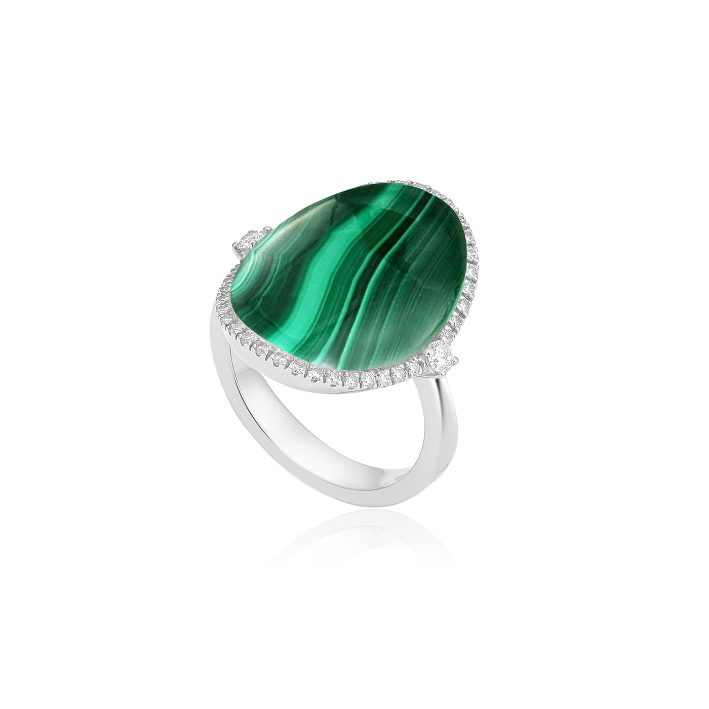 La Miniera White Gold OVAL natural Malachite Round Diamond Ring