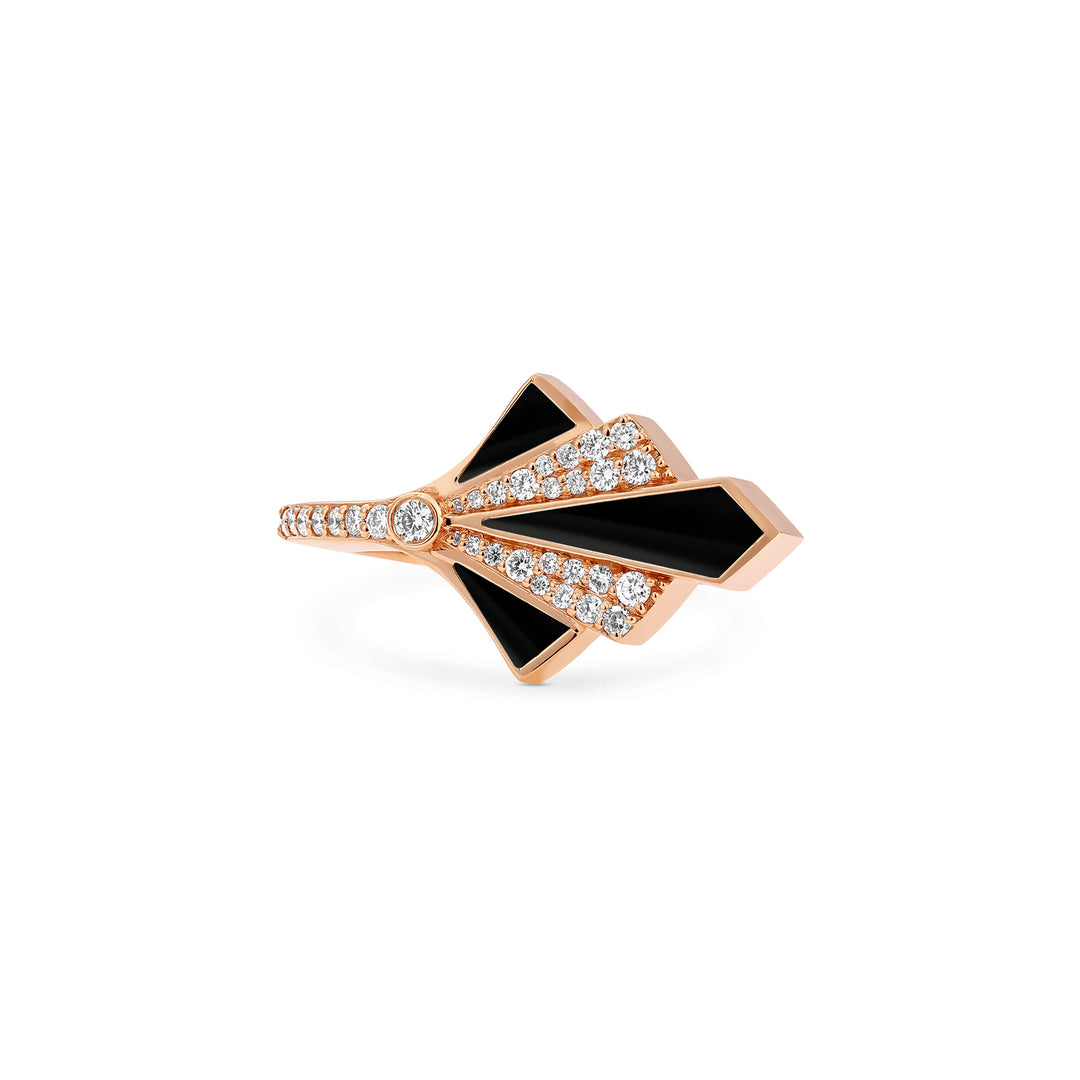 Rose Gold Onyx Round Diamond Ring