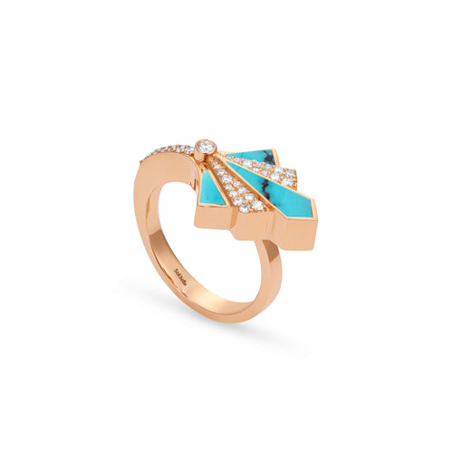 Rose Gold Diamond Ring VISTA Rose Gold Turquoise Round Diamond Ring