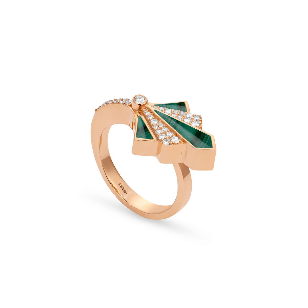 Rose Gold Malachite Round Diamond Ring