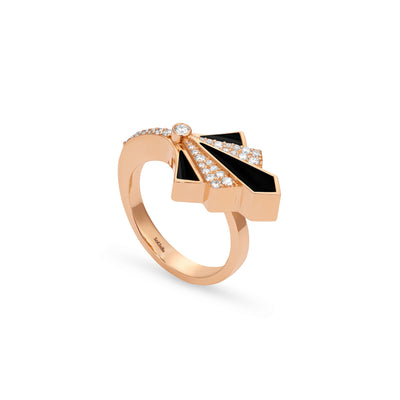  VISTA Rose Gold Onyx Round Diamond Ring