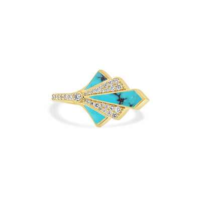 Yellow Gold Turquoise and Round Diamond Ring