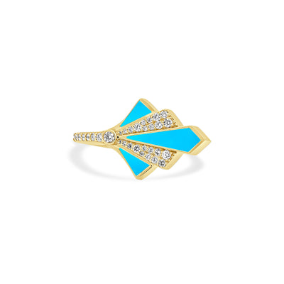 Yellow Gold Diamond Ring VISTA Yellow Gold Turquoise Round Diamond Ring