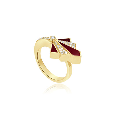 Yellow Gold Ring Diamonds VISTA Yellow Gold Carnelian Round Diamond Ring
