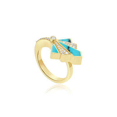 Yellow Gold Turquoise and Round Diamond Ring VISTA White Gold Turquoise Round Diamond Ring
