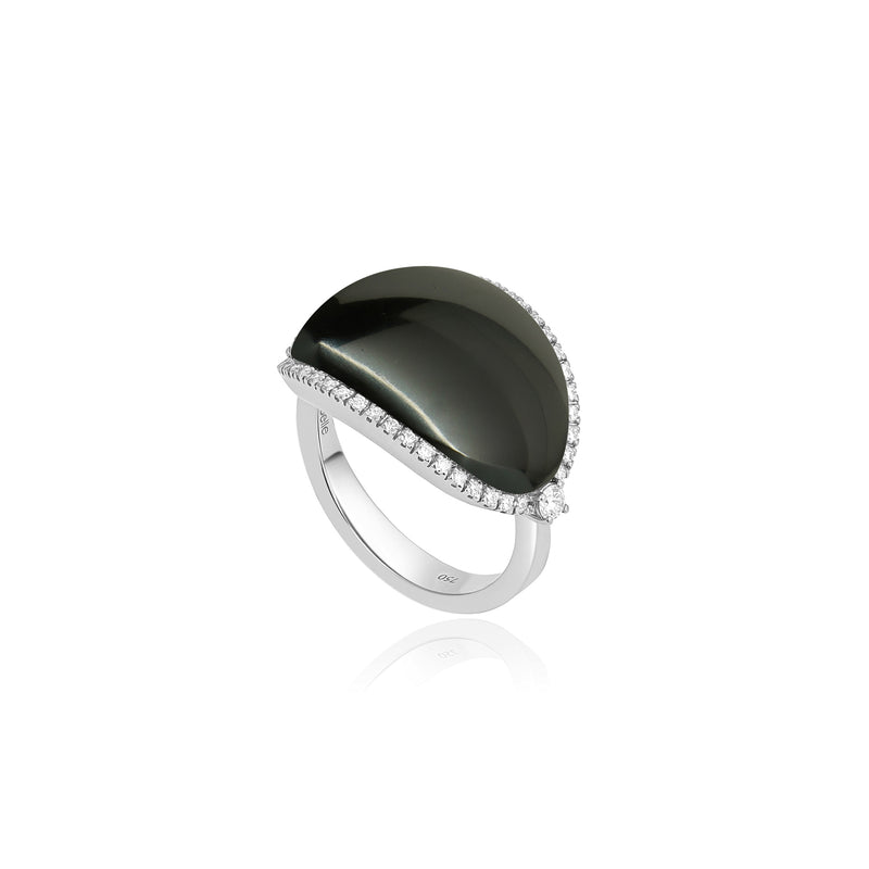 White Gold Black Onyx Diamond Ring