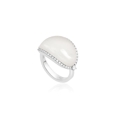 La miniera White Gold oval shape natural Mother of pearl Diamond Ring