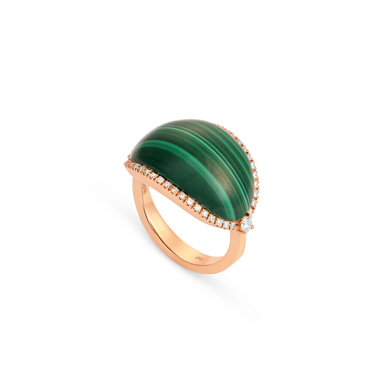 La miniera Rose Gold oval shape natural Malachite Diamond Ring