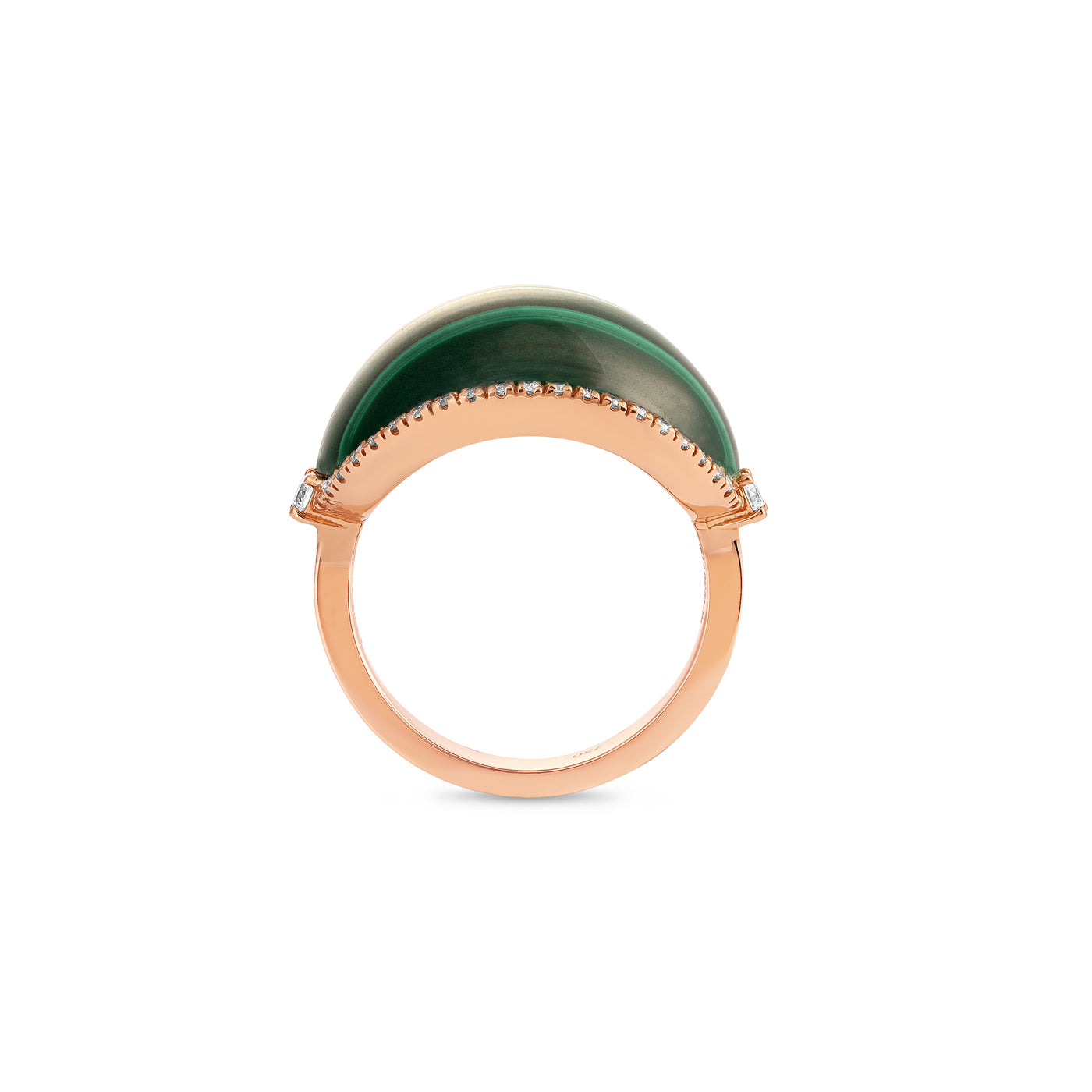 La miniera Rose Gold oval shape natural Malachite Diamond Ring