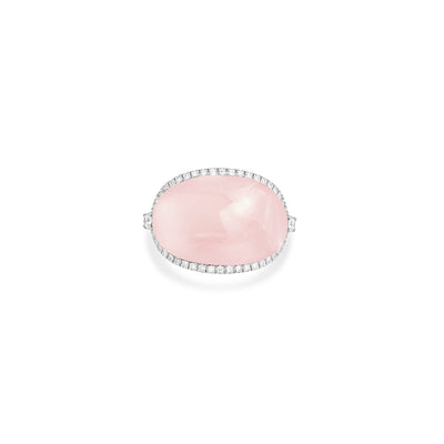 White Gold Rose Quartz Diamond Ring 