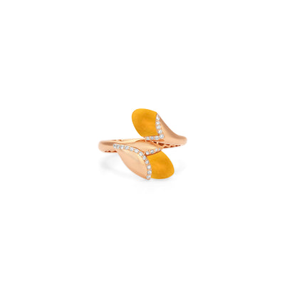 RONZA Rose Gold diamond Ring with Leaves Yellow Agate Double Head