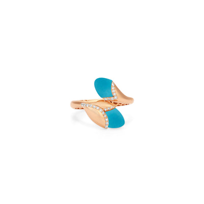 RONZA Rose Gold diamond Ring with Leaves Turquoise Double Head