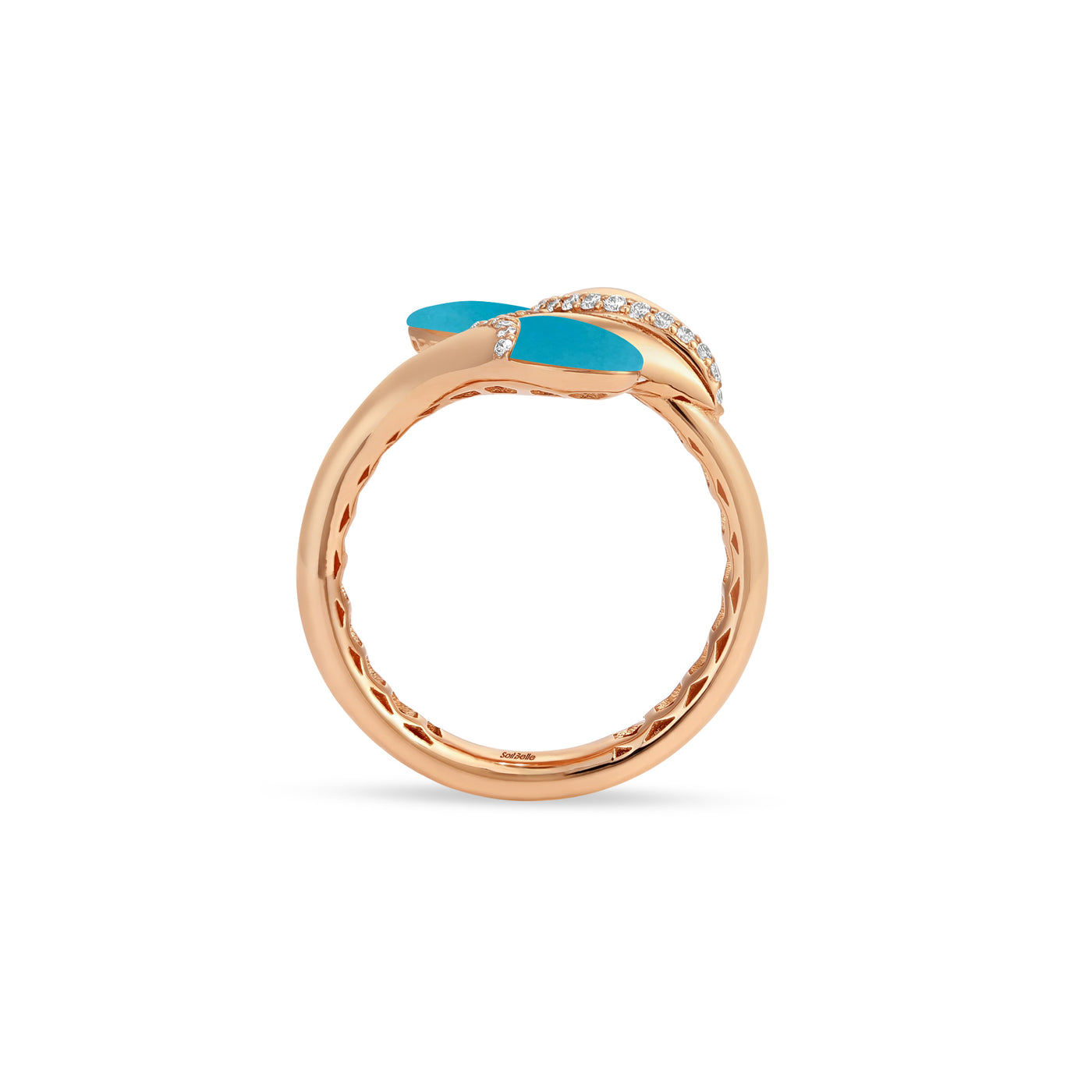 RONZA Rose Gold diamond Ring with Leaves Turquoise Double Head