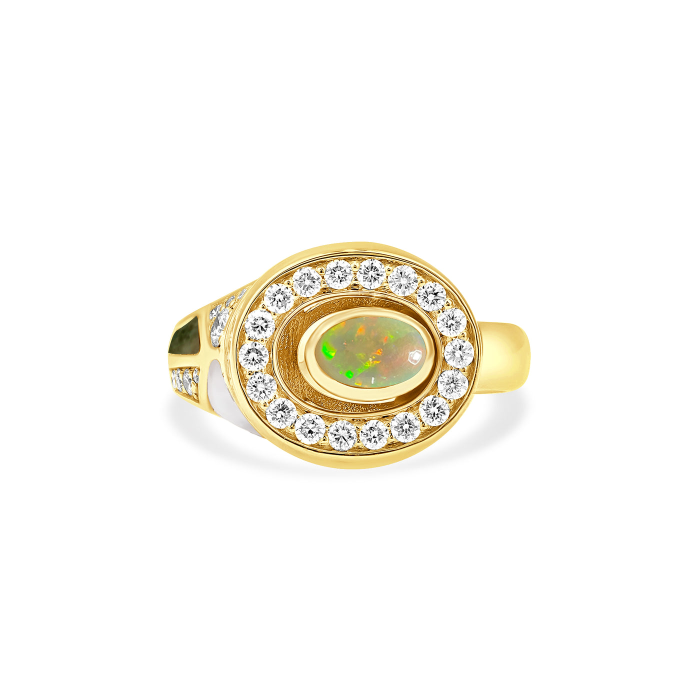 D' OPRAH Yellow Gold Diamond Ring natural Opal