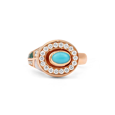 D' OPRAH Rose Gold Diamond Ring With Turquoise