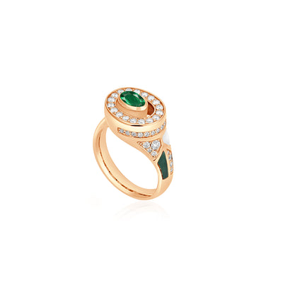 D' OPRAH Rose Gold Diamond Ring natural emerald