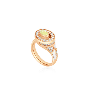 D' OPRAH Rose Gold Diamond Ring natural lemon quartz
