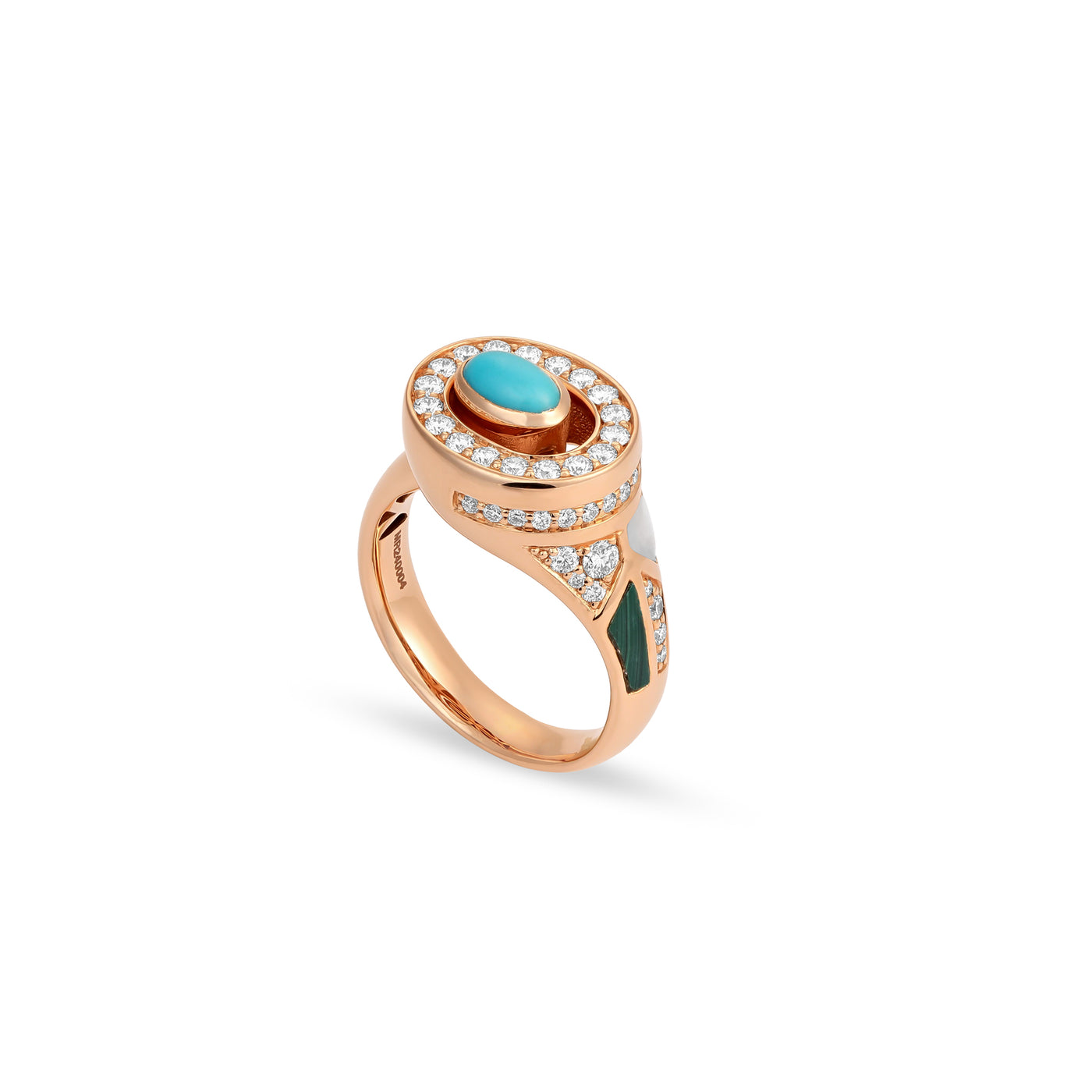 D' OPRAH Rose Gold Diamond Ring With Turquoise