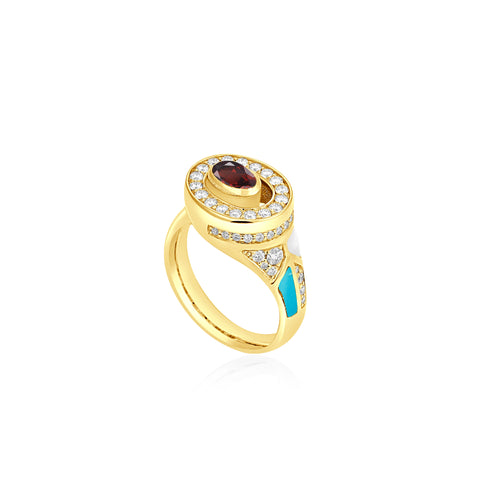 D' OPRAH  Yellow Gold Diamond Ring With natural rhodolite D' OPRAH  Yellow Gold Diamond Ring With natural rhodolite