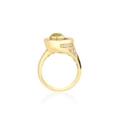 D' OPRAH Yellow Gold Diamond Ring natural Opal