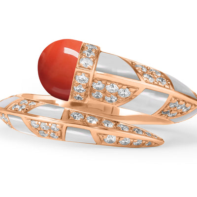 ARTISTRY Rose Gold Diamond Ring With Natural Coral