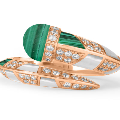 ARTISTRY Rose Gold Diamond Ring With Natural Malachite