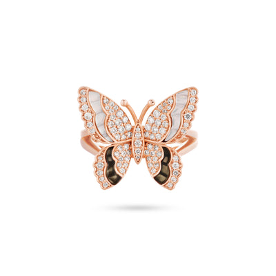 Mother of Pearl Diamond Ring La Miniera Black Onyx, Mother of Pearl & Diamond Ring in Rose Gold