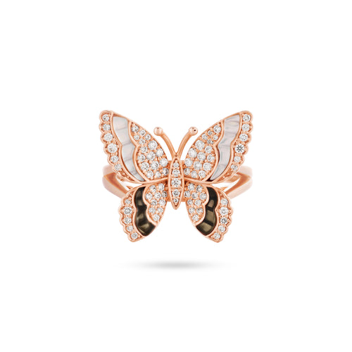 Mother of Pearl Diamond Ring La Miniera Black Onyx, Mother of Pearl & Diamond Ring in Rose Gold