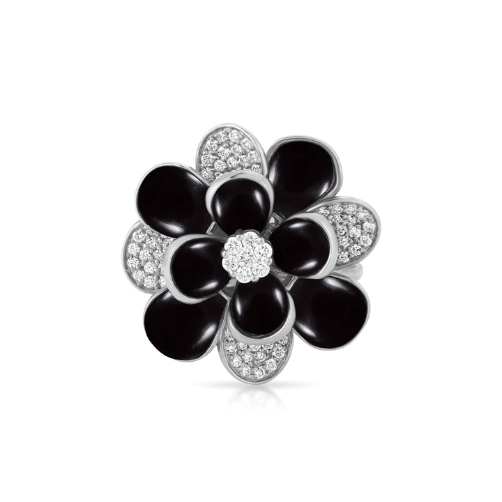 White Gold Diamond Ring with Black Onyx